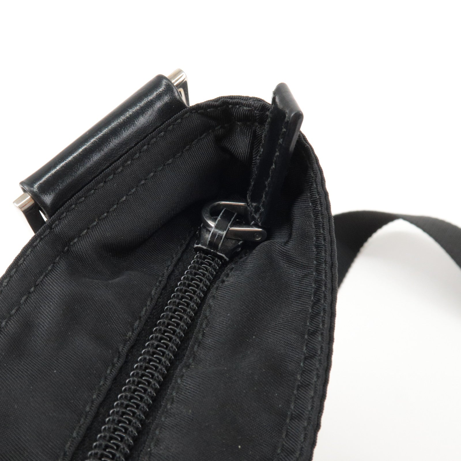 PRADA-Logo-Nylon-Leather-Ribbon-Shoulder-Bag-Black-1N1727 – dct
