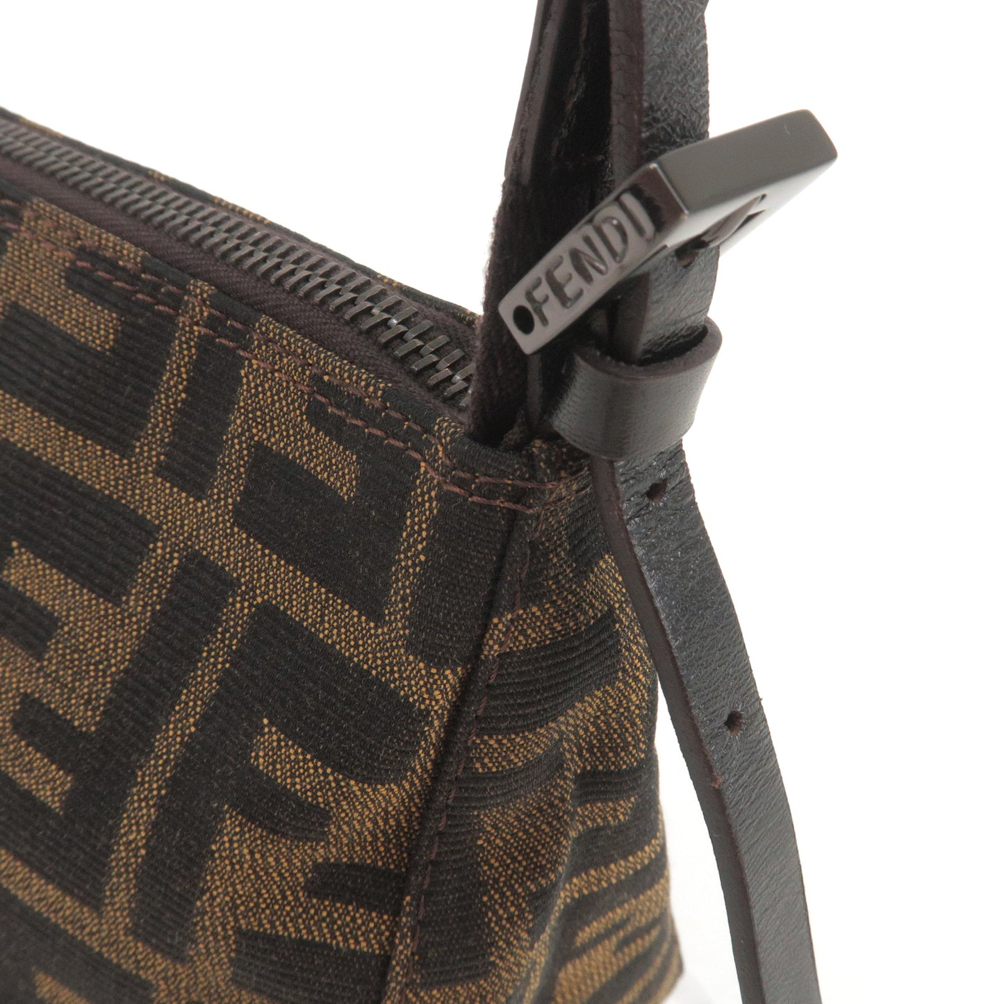 FENDI Zucca Canvas Leather Shoulder Bag Brown Black 8BR156