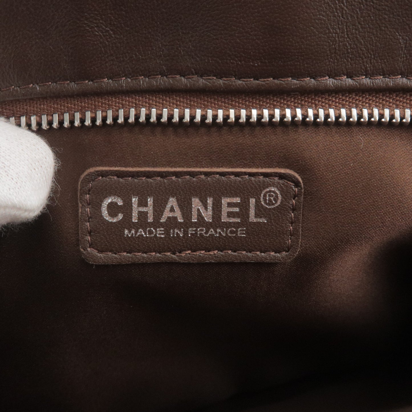 CHANEL Travel Line Nylon Jacquard Leather Pouch Khaki 7177877
