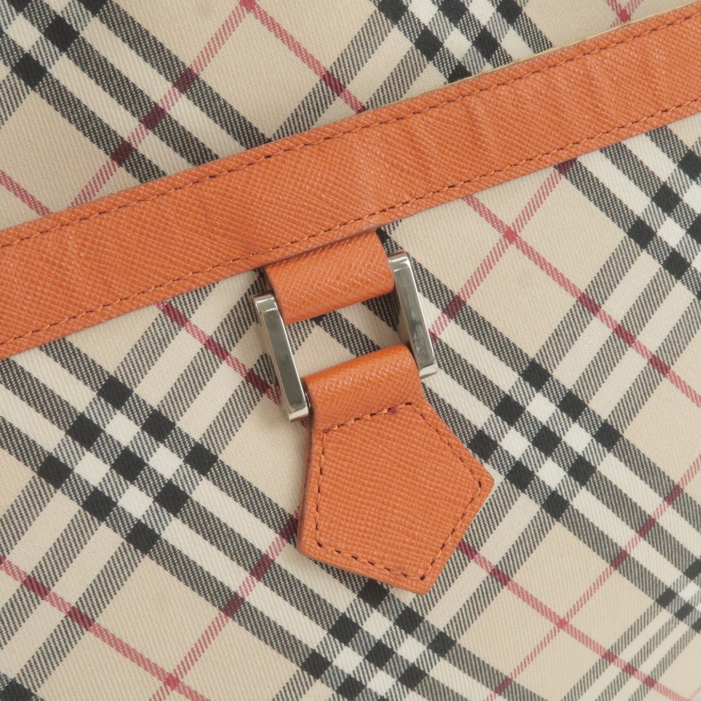 BURBERRY Nova Plaid Canvas Leather Shoulder Bag Beige Orange