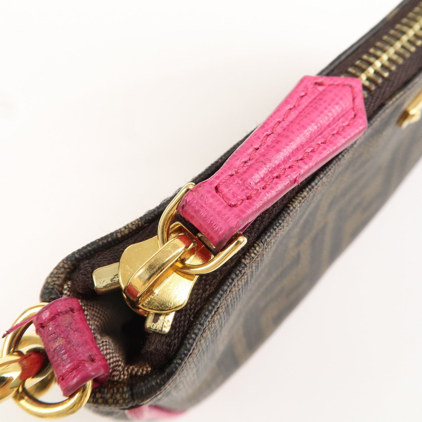 FENDI Zucca Print PVC Leather Chain Pouch Brown Black Pink 8M0271