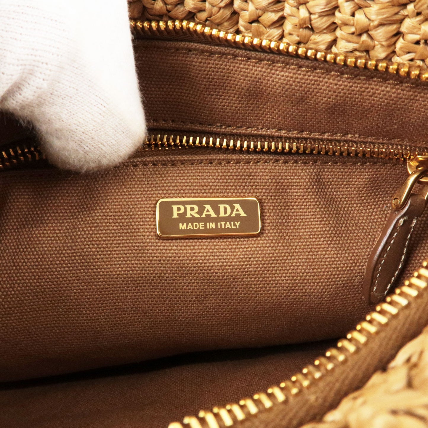 Prada Raffia Tricot Leather Shoulder Bag Beige Orange 1BF071