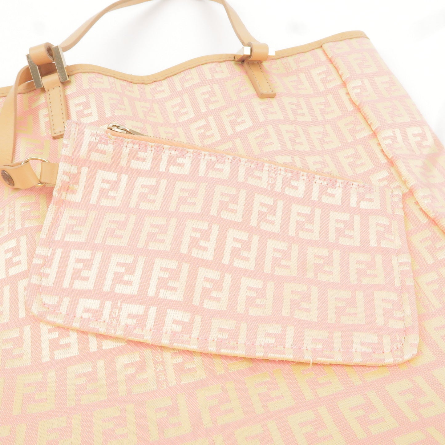 FENDI Zucchino Canvas Leather Tote Bag Pink Beige 8BH006