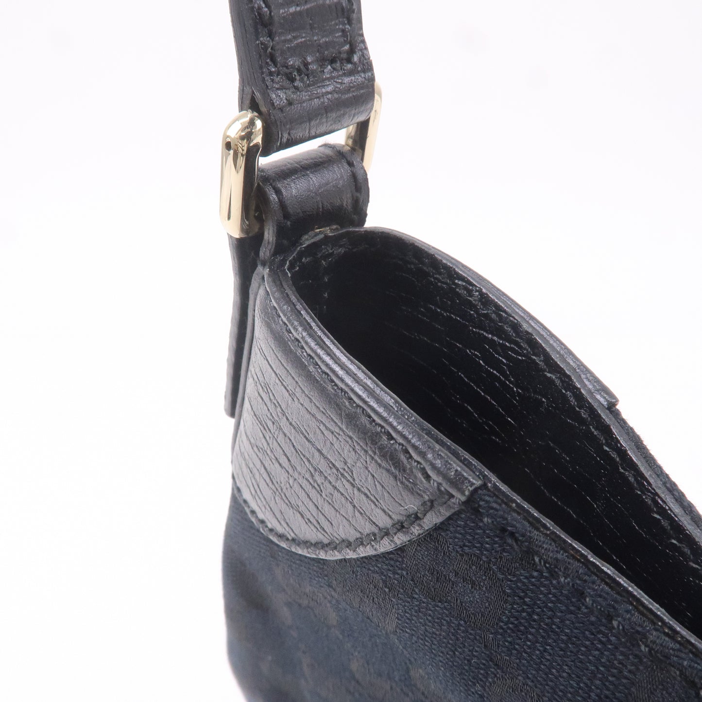 GUCCI Horsebit GG Canvas Leather Shoulder Bag Black 137388