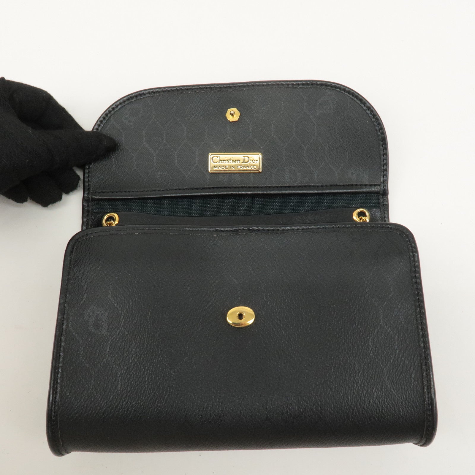 Christian Dior Honeycomb PVC Leather Chain Shoulder Bag Black