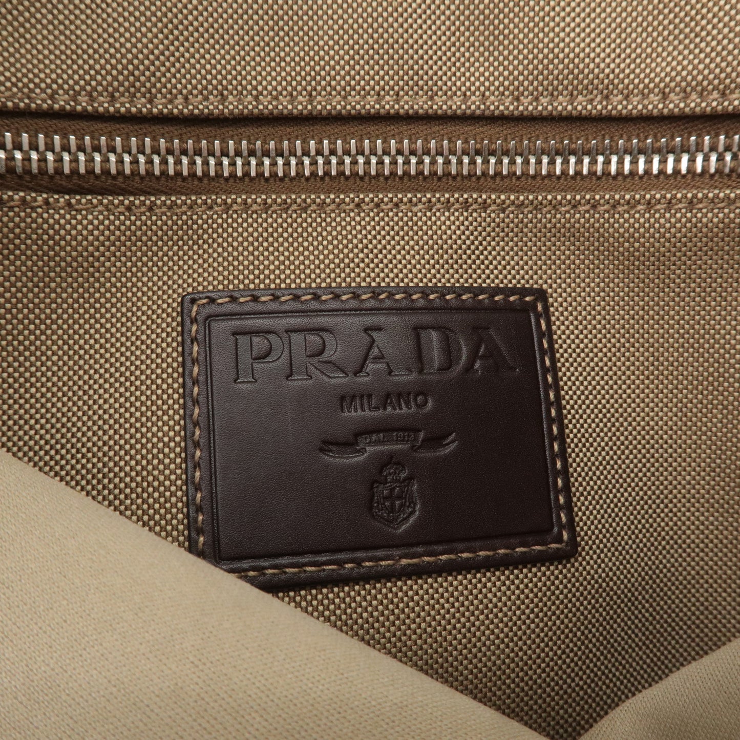 PRADA Logo Jacquard Leather Shoulder Bag Beige Brown VA0655