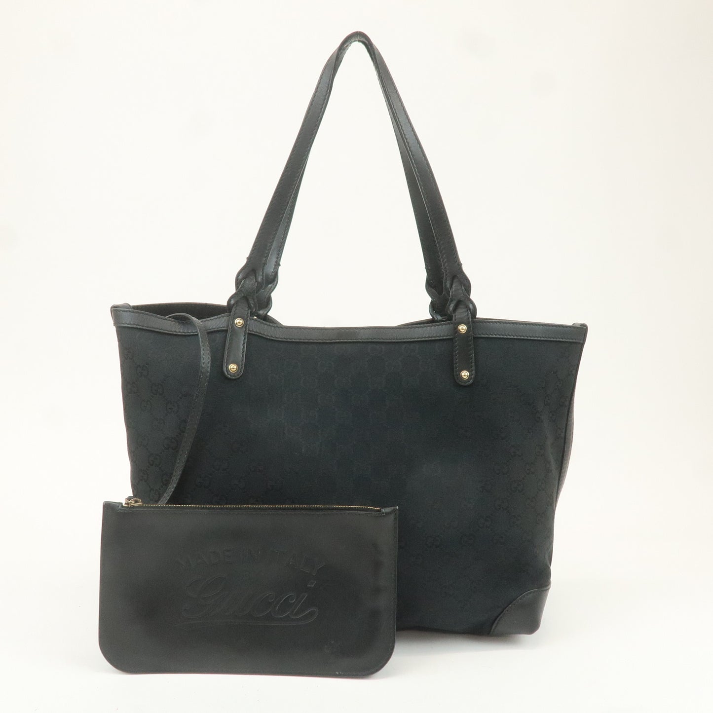 GUCCI GG Canvas Leather Tote Bag With Pouch Black 247209