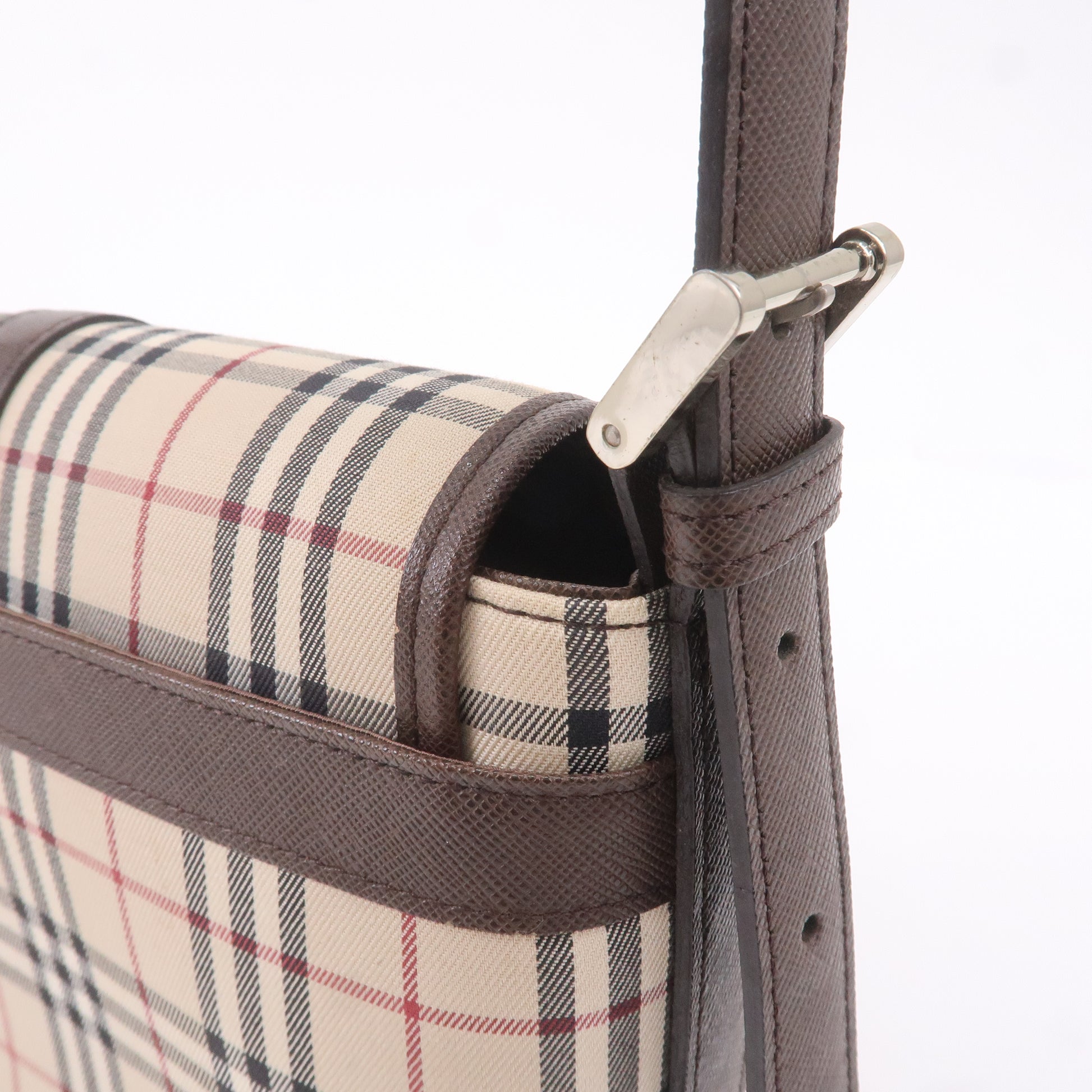 Burberry shoulder bag pochette check pattern canvas leather beige dark