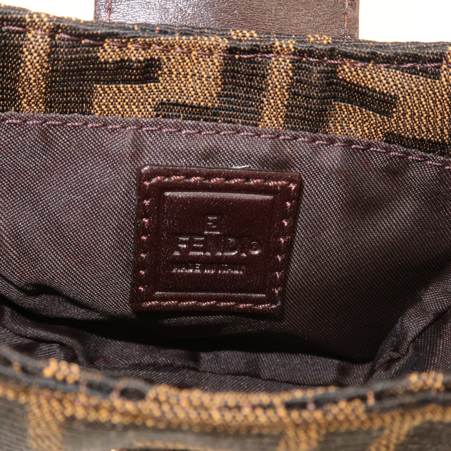 FENDI Zucca Canvas Leather Pouch Mini Bag Brown Black 26673
