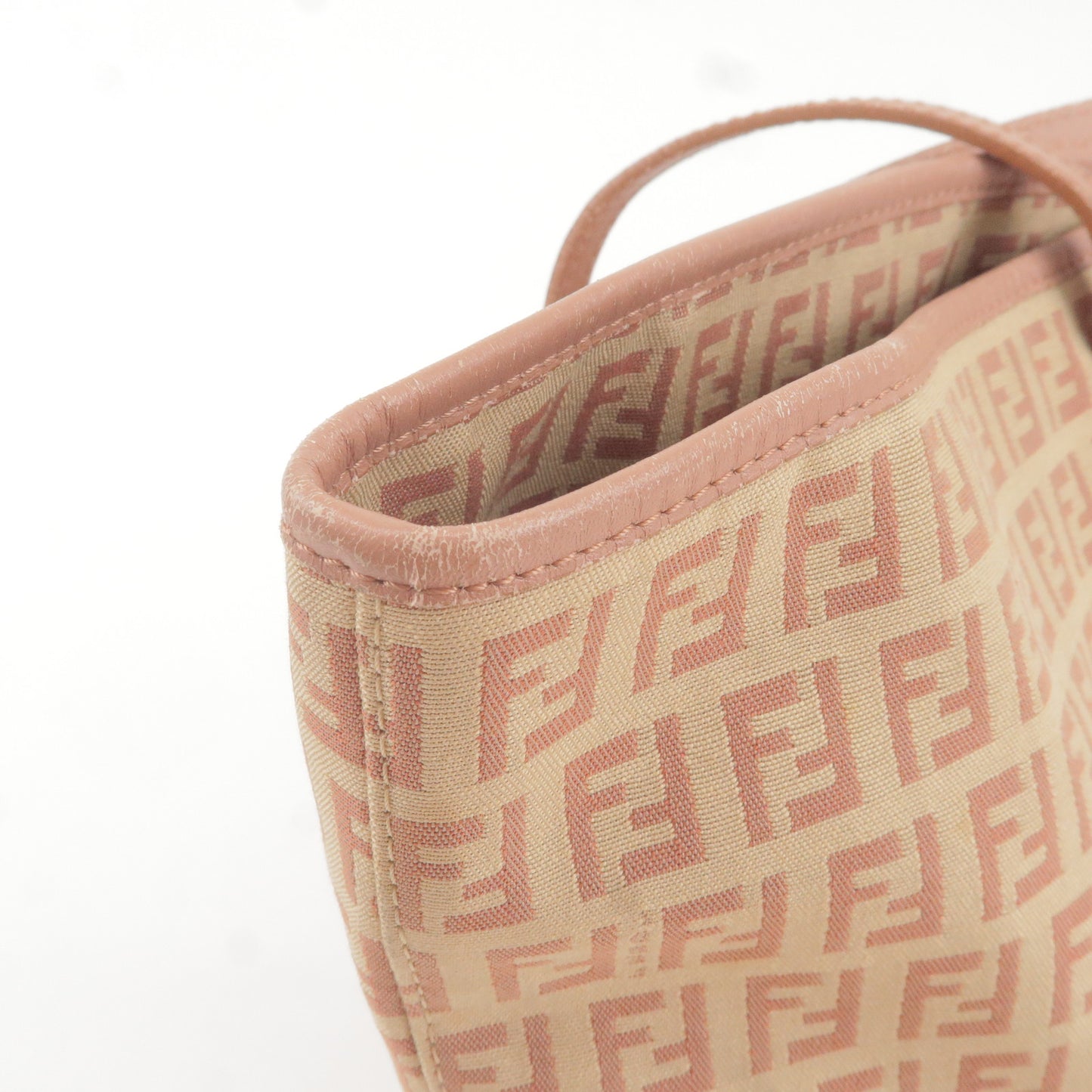 FENDI Zucchino Canvas Leather Tote Bag Pink Beige 8BH104