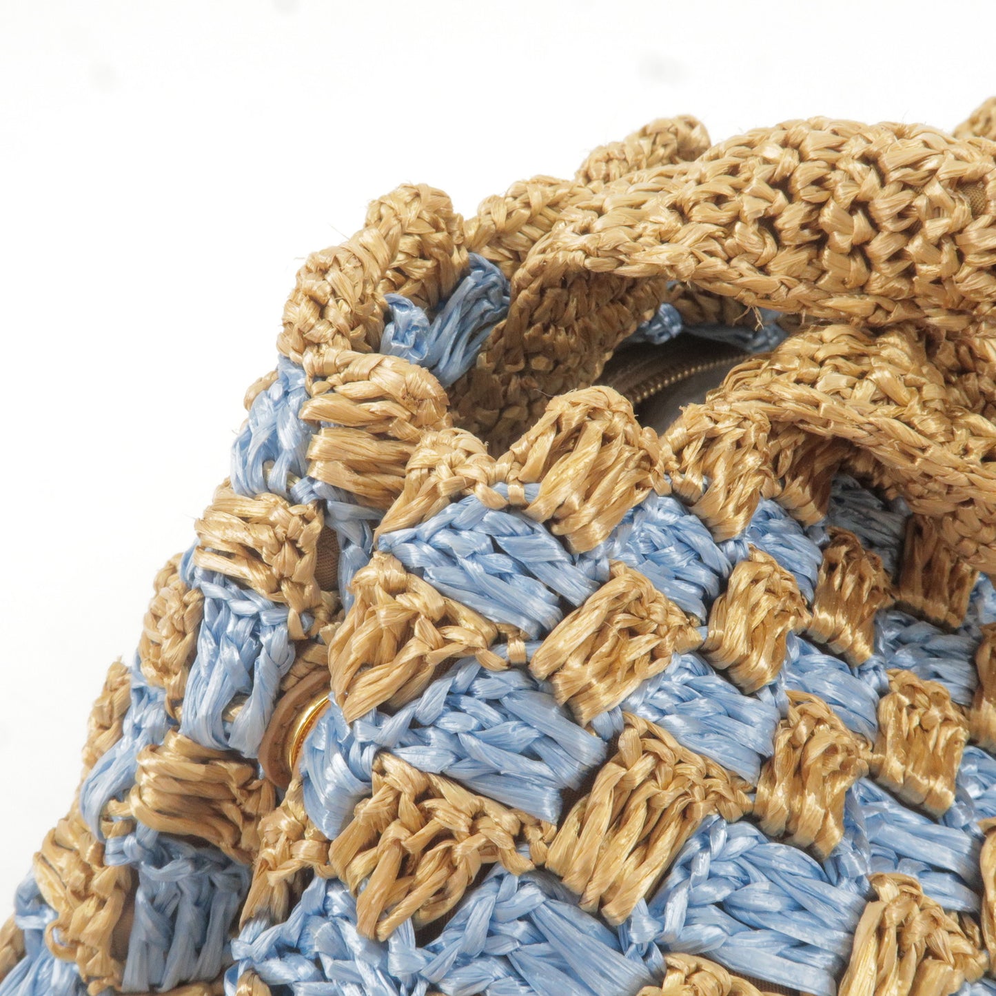PRADA Raffia Crochet Canapa Tote Bag Blue Beige BN2303