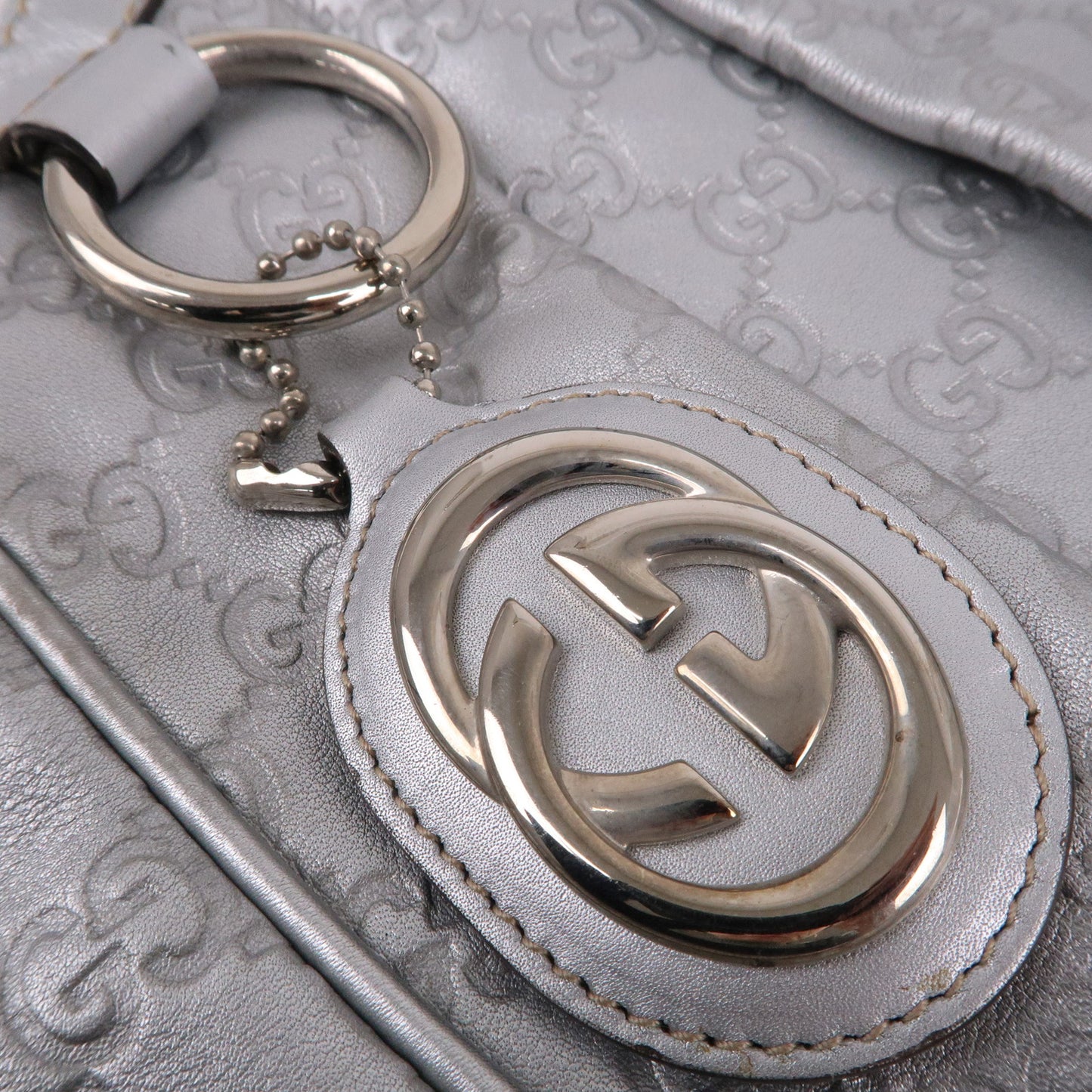 GUCCI Sukey Guccissima Leather Hand Bag Silver 211944