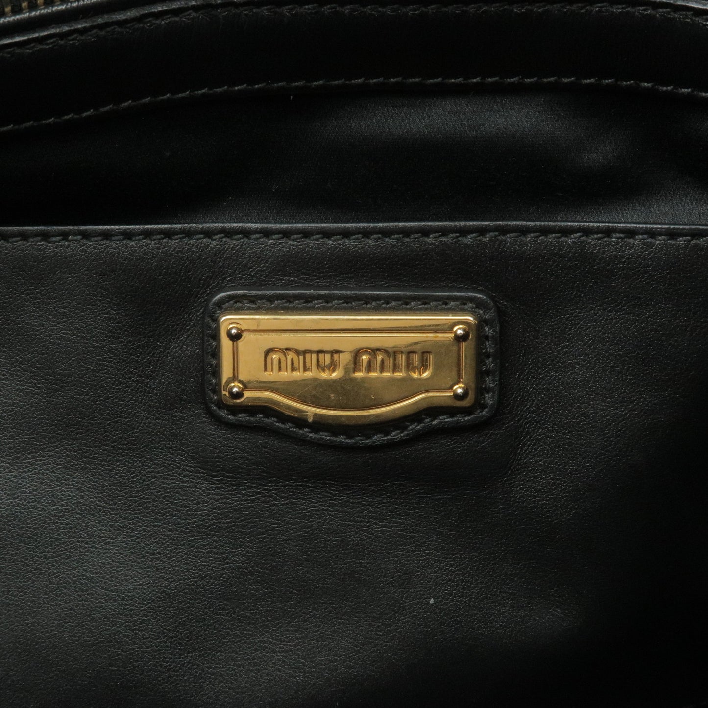 MIU MIU Leather Studs Tote Bag Hand Bag Black RR1906
