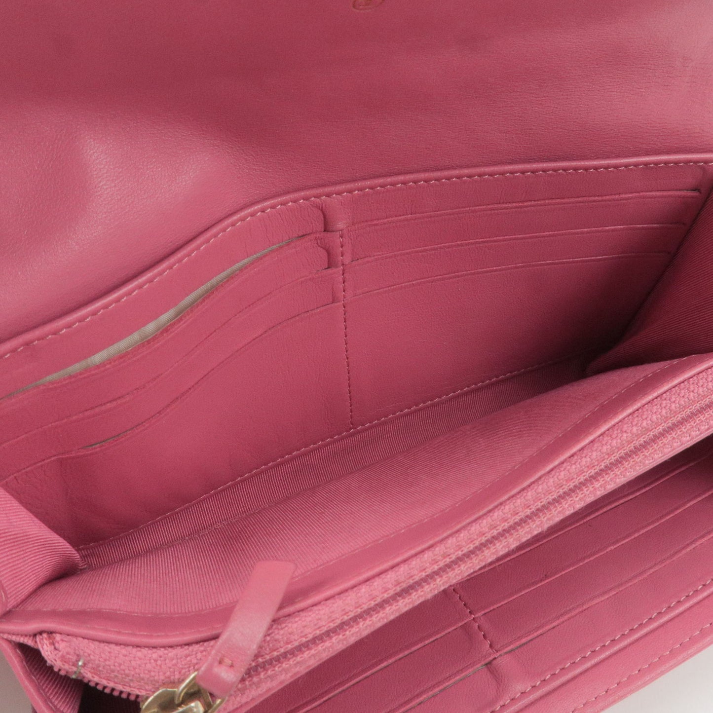 CHANEL Matelasse Lamb Skin Long Bi-Fold Wallet Pink A50096