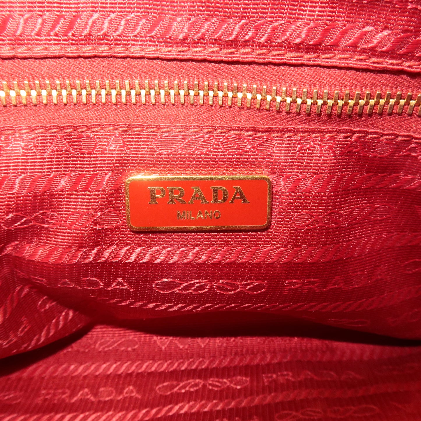 PRADA Logo Canvas Leather Checkered Pouch Red 1NA693