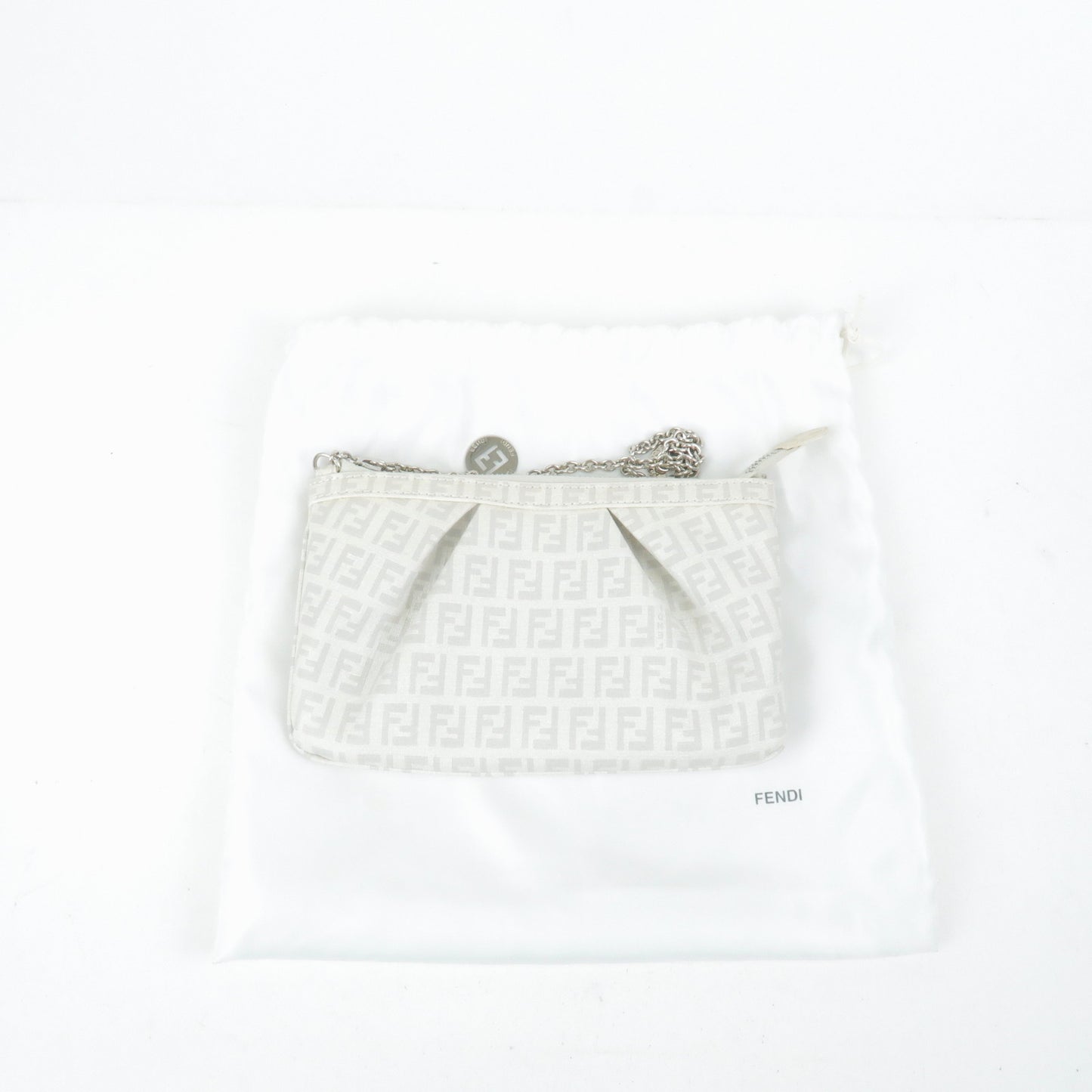 FENDI Zucchino Print PVC Chain Hand Bag White 8BR594