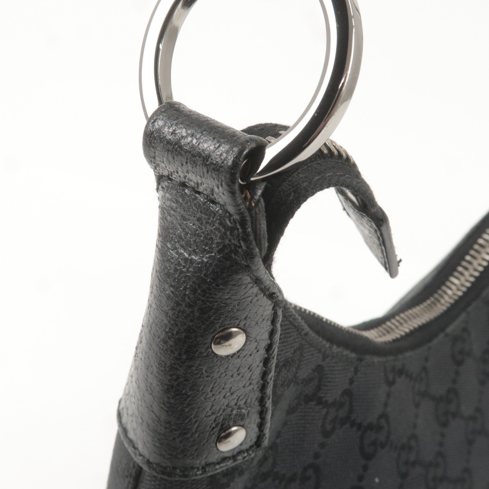 GUCCI-GG-Monogram-Canvas-Leather-Shoulder-Bag-Black-115003