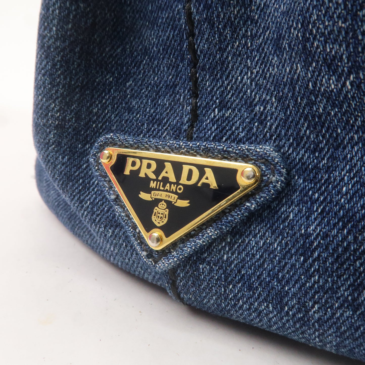 PRADA Logo Canapa Mini Canvas 2Way Hand Bag Denim Blue 1BG439