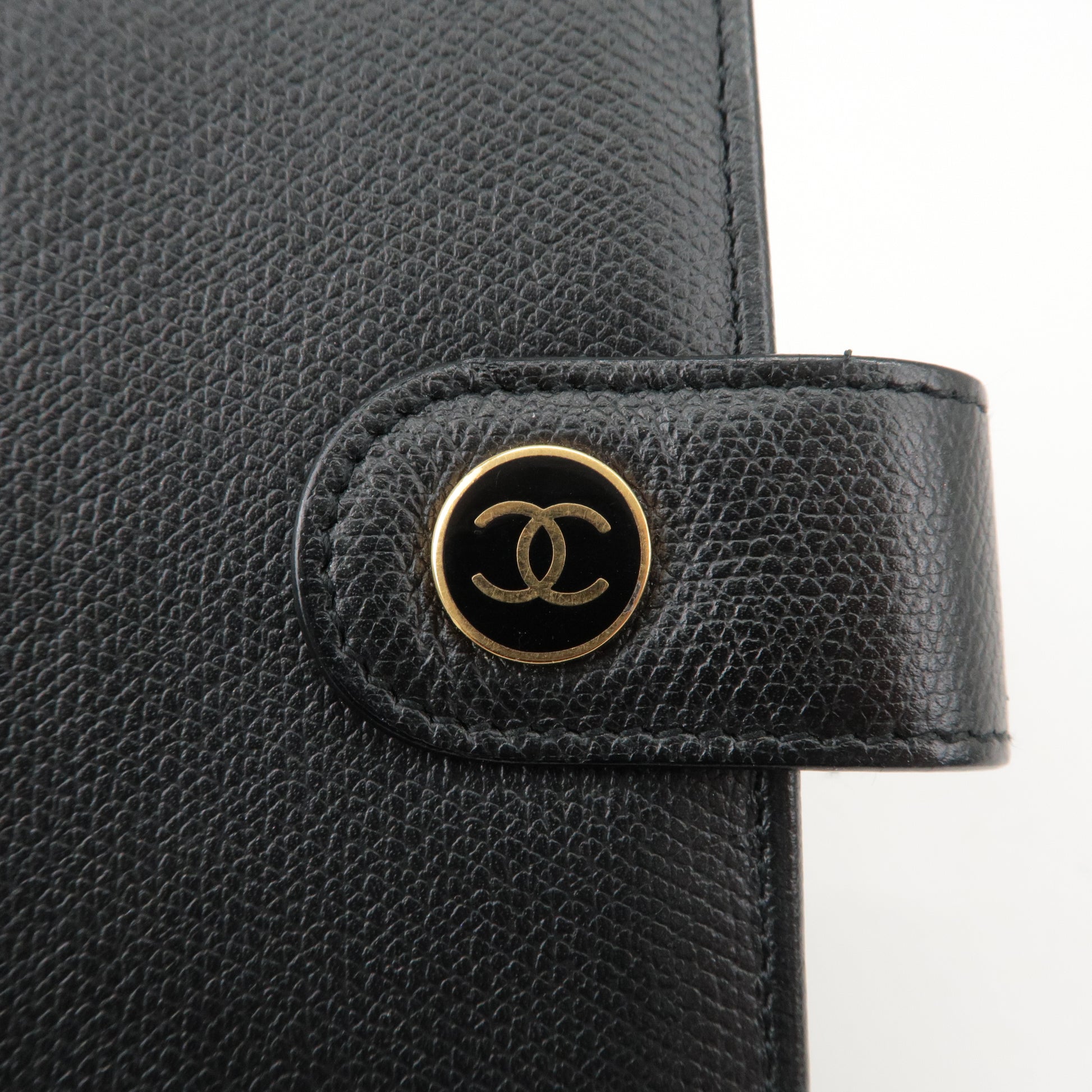CHANEL-COCO-Button-Logo-Leather-Planner-Cover-Black – dct