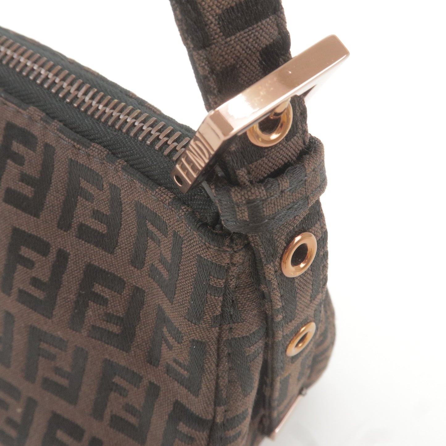 FENDI Zucchino Canvas Shoulder Bag Black Brown 8BR034