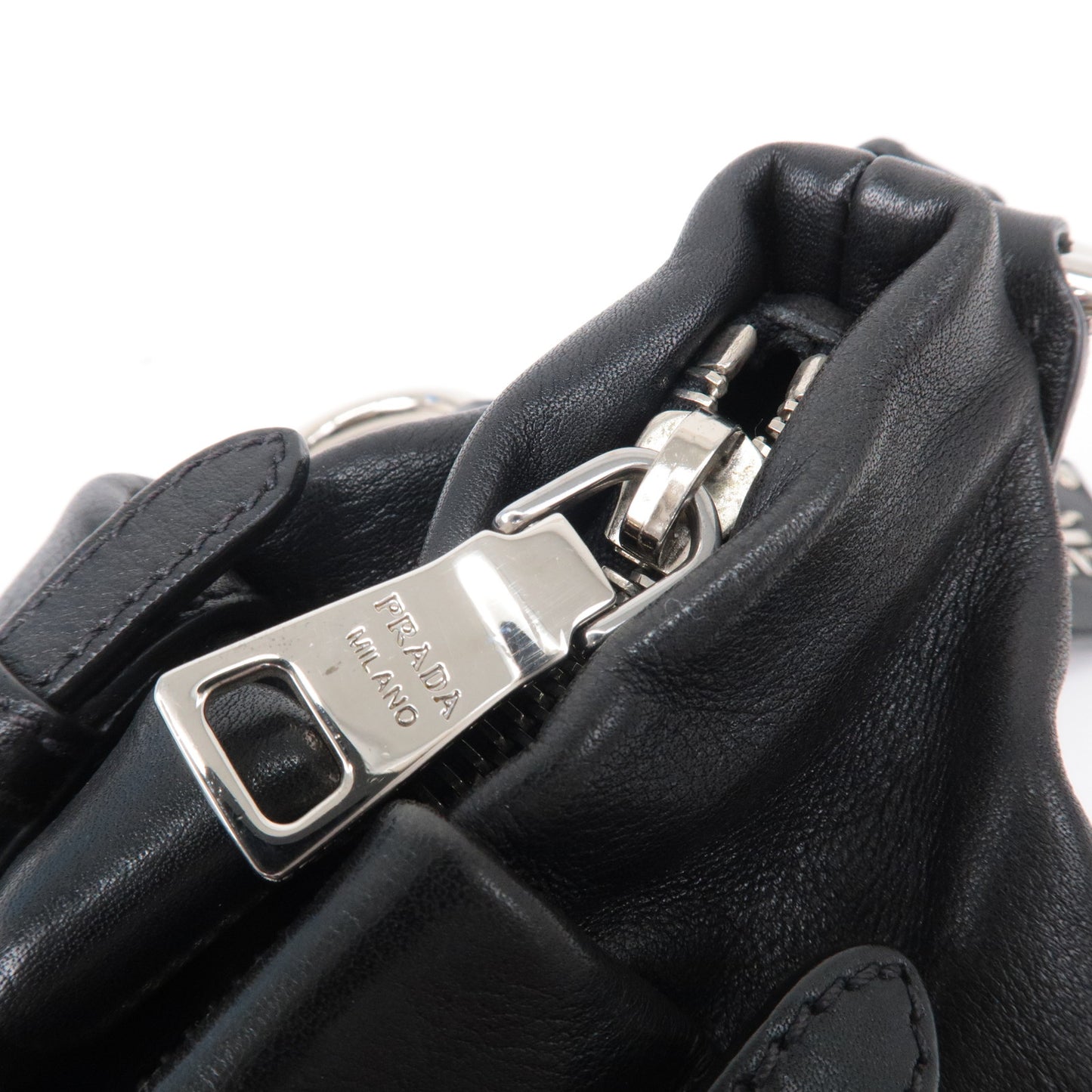 PRADA Leather Shoulder Bag Black with Charm