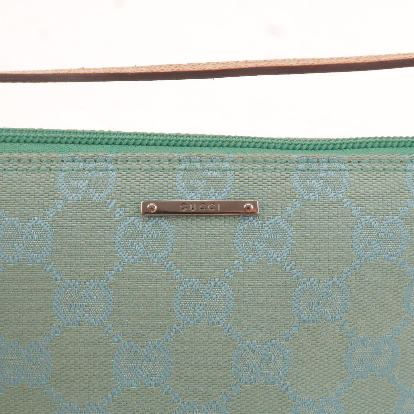 GUCCI GG Canvas Leather Boat Bag Hand Bag Emerald Green 07198