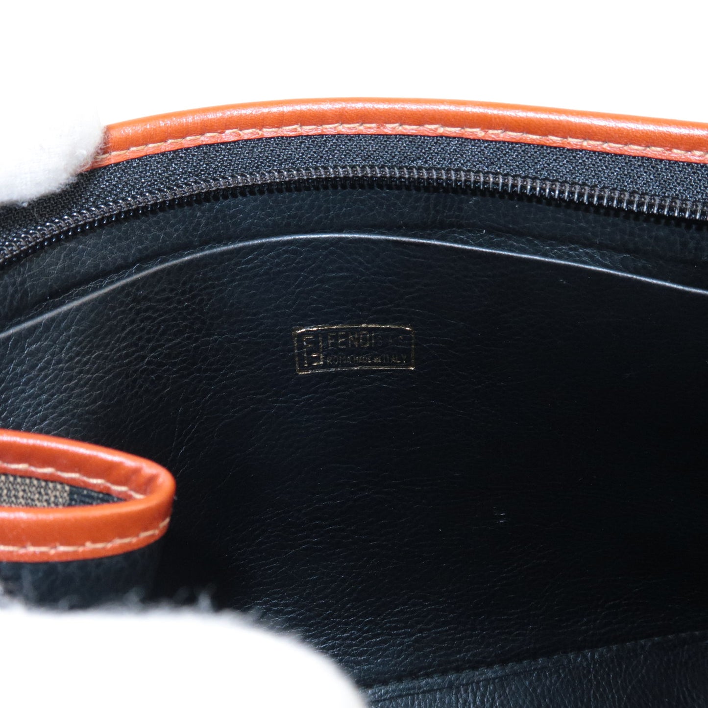 FENDI Pequin PVC Leather Second Bag Cluth Pouch Khaki Black Brown