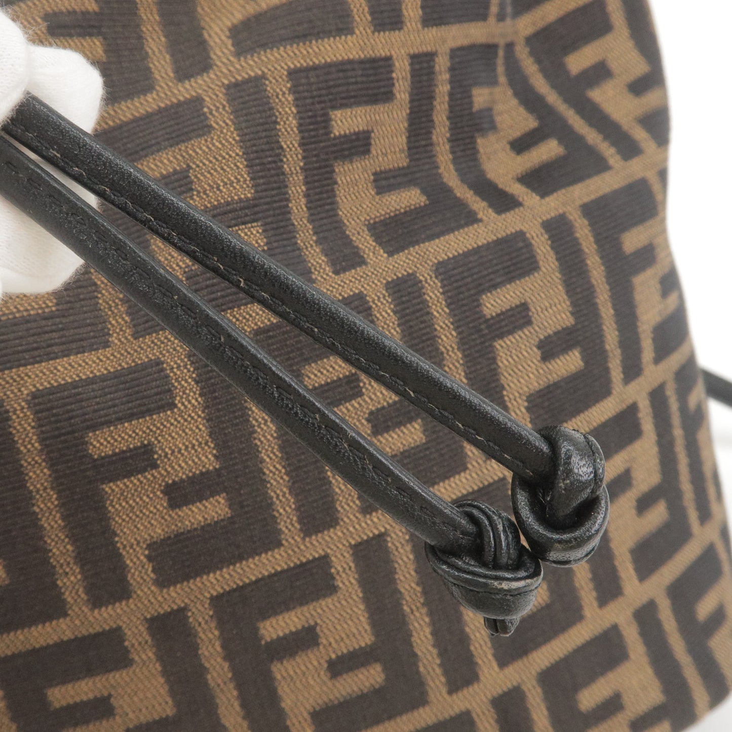 FENDI Zucca Canvas Leather 2Way Drawstring Back Pack Brown Black