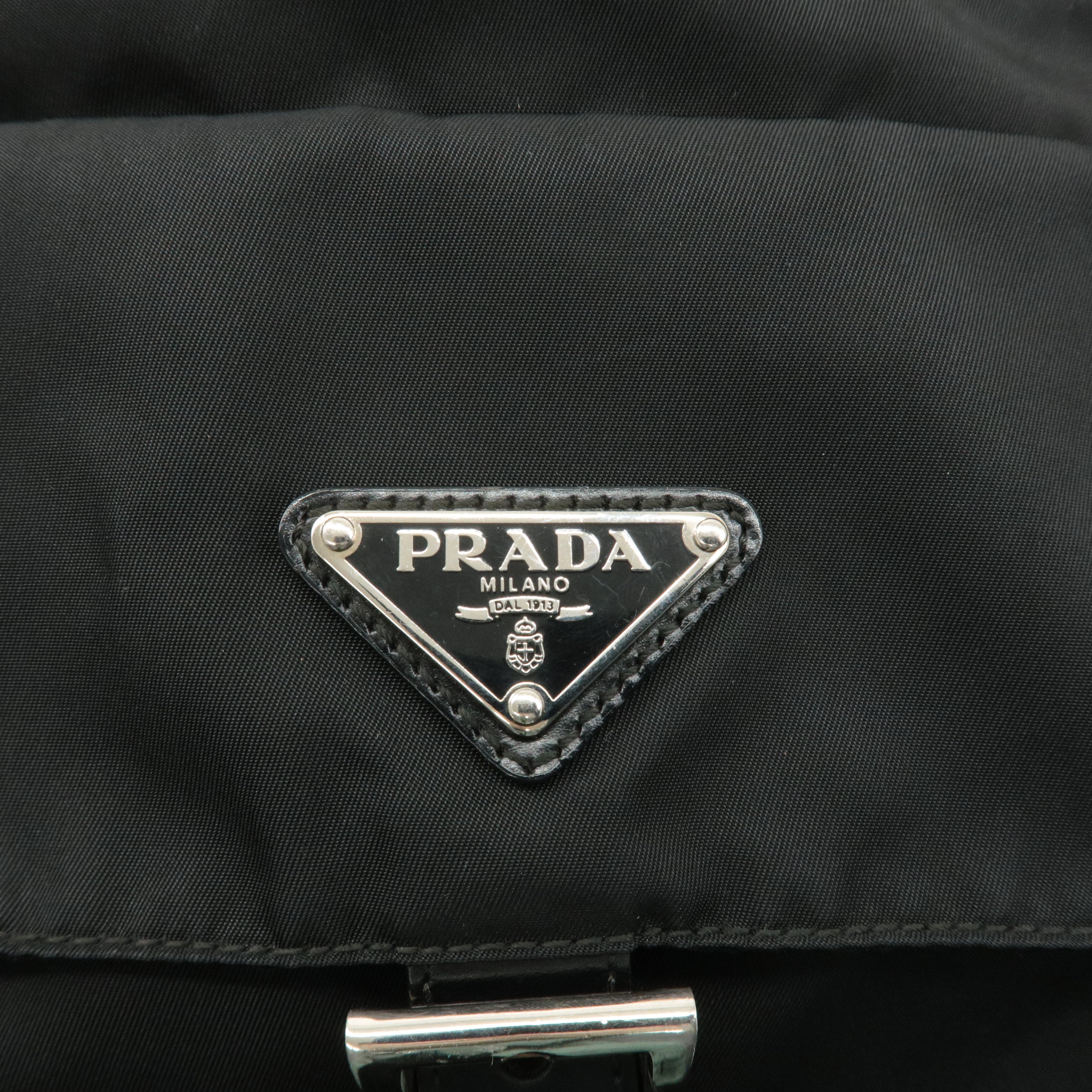 PRADA Logo Nylon Leather Shoulder Bag Crossbody Bag Black