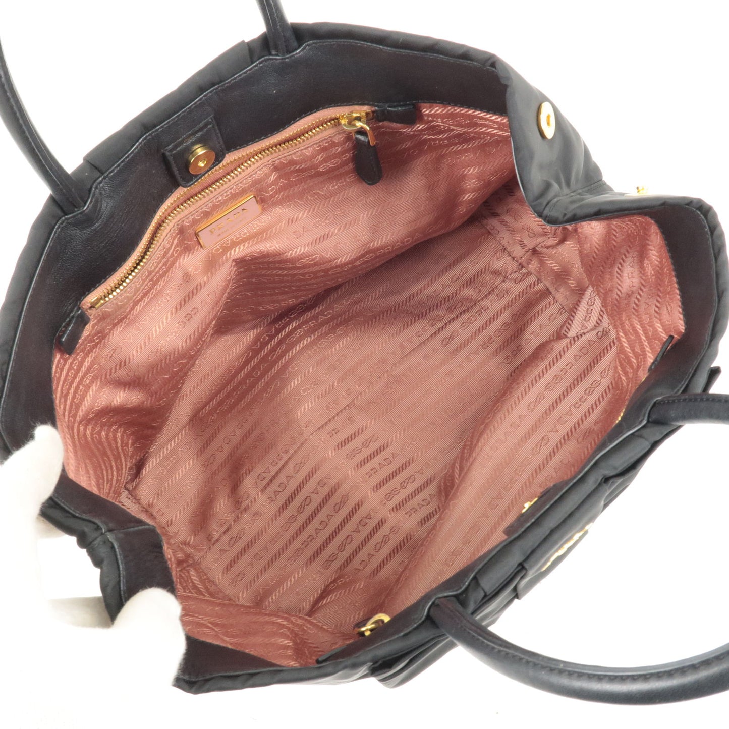 PRADA Nylon Leather Ribbon Hand Bag Tote Bag NERO Black BN1601