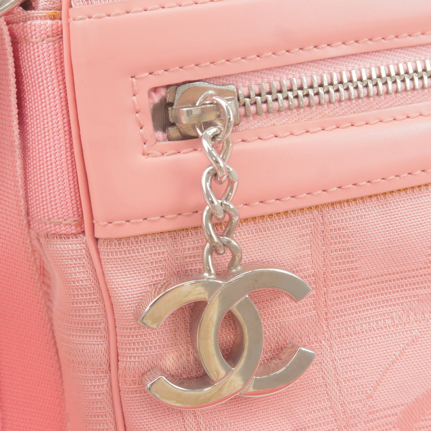 CHANEL Travel Line Nylon Jacquard Leather Shoulder bag Pink A30913