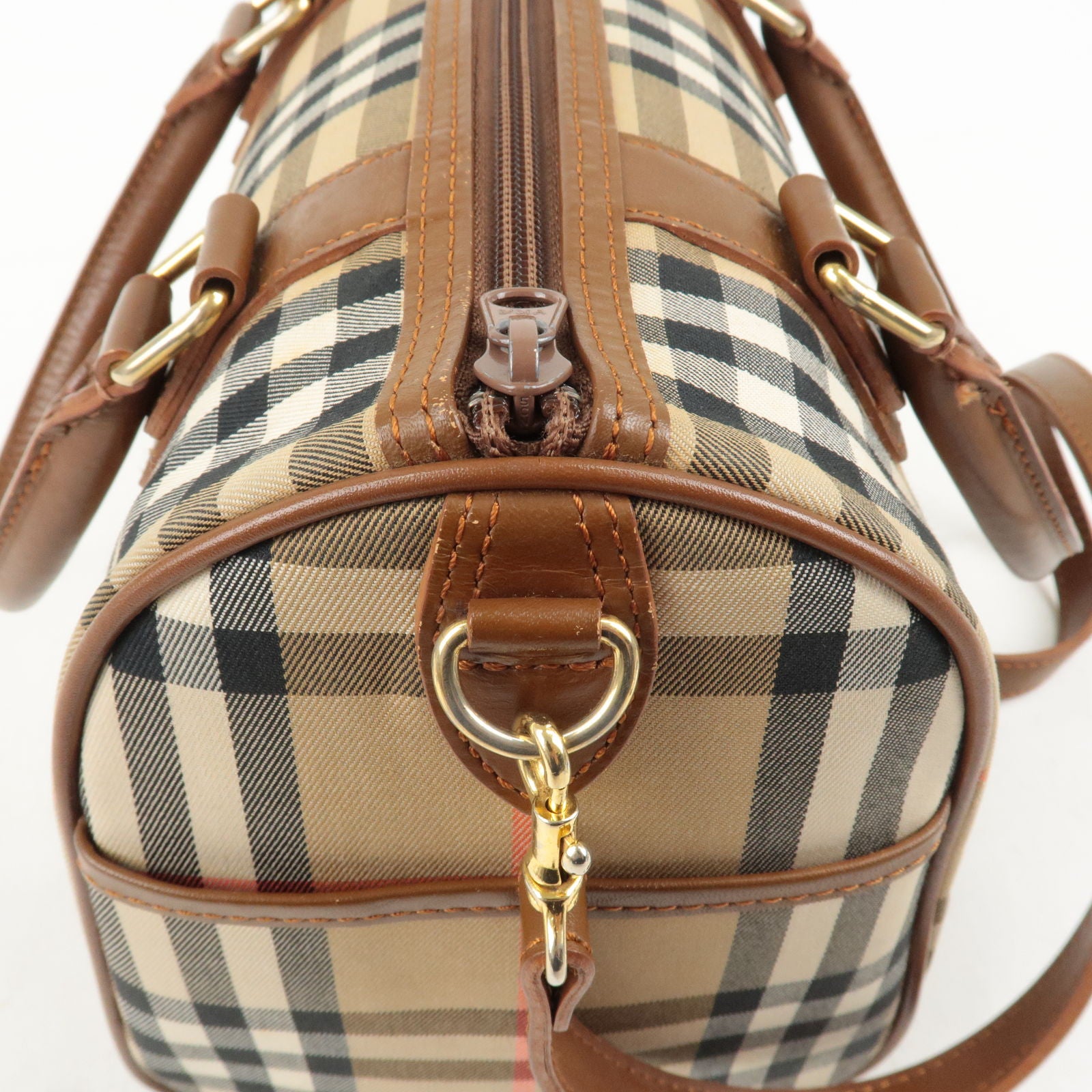 BURBERRY-Nova-Plaid-Canvas-Leather-2Way-Mini-Boston-Bag-BeigeBrown