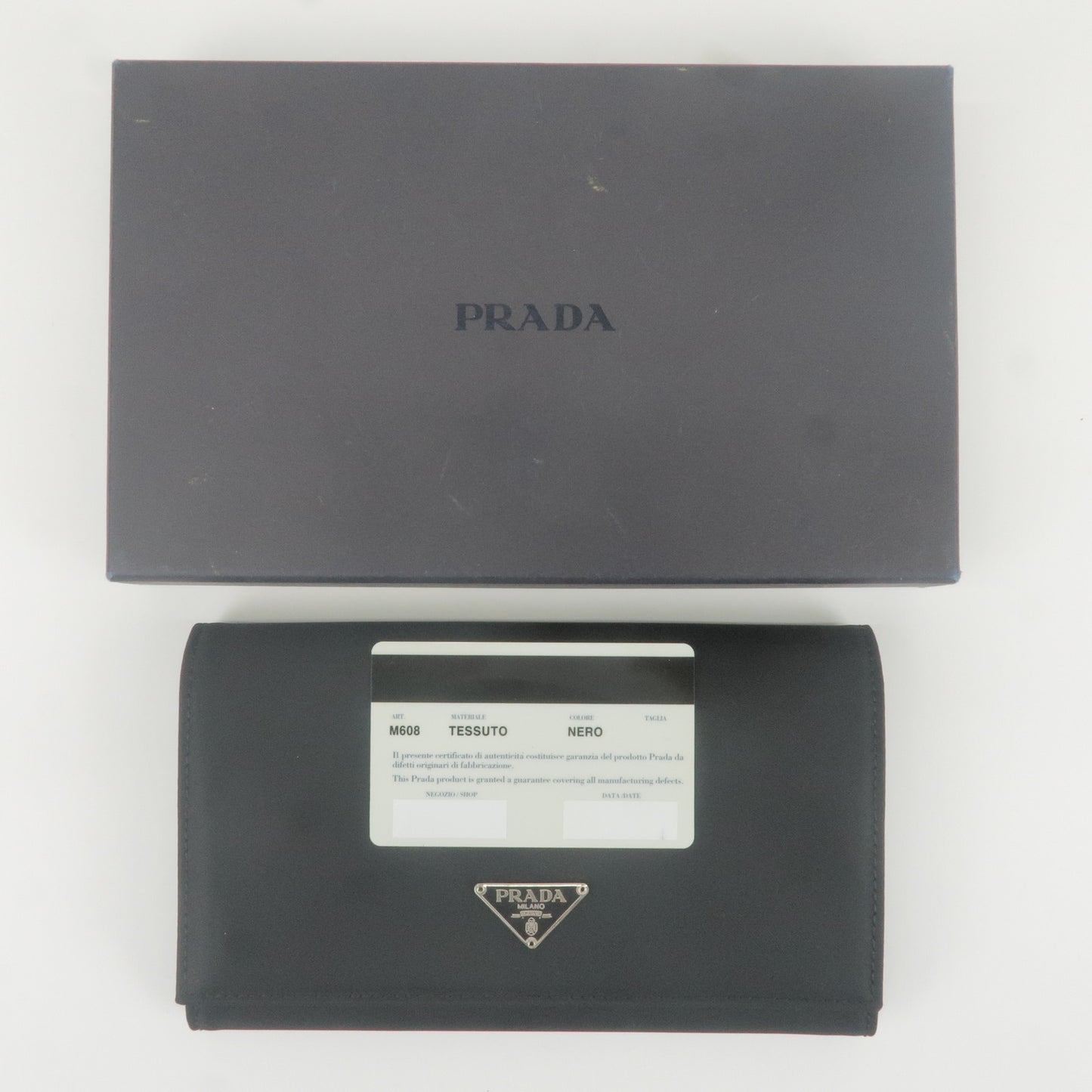 PRADA Logo Nylon Bi-Fold Long Wallet NERO Black M608