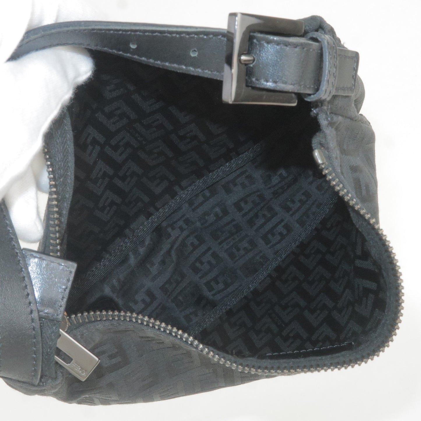 FENDI Zucchino Canvas Leather Hand Bag Mini Bag Black 8N0005