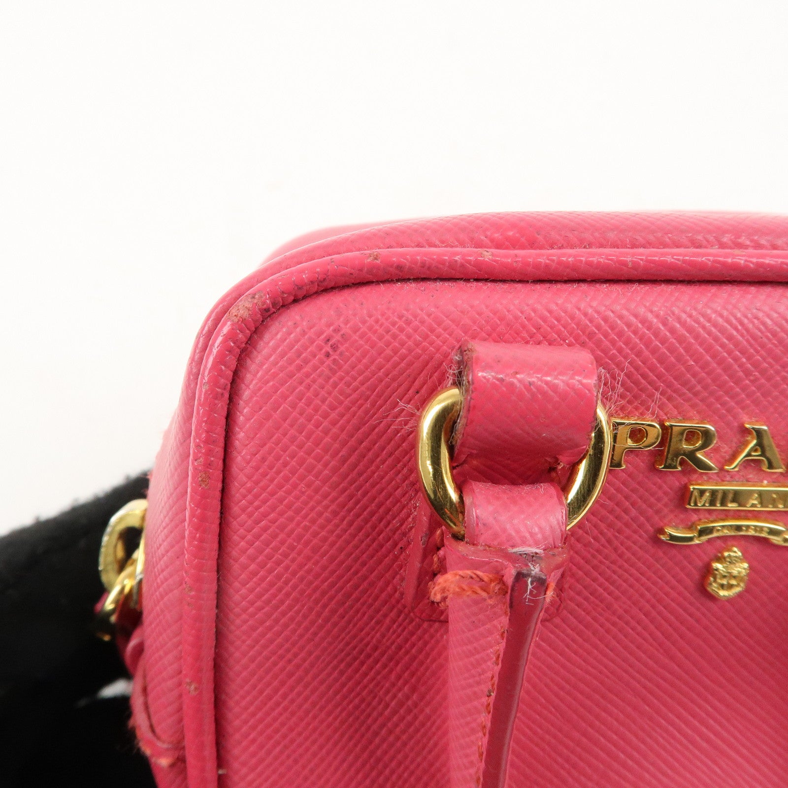 PRADA Logo Safiano Leather Mini Hand Bag Mini Pouch Pink