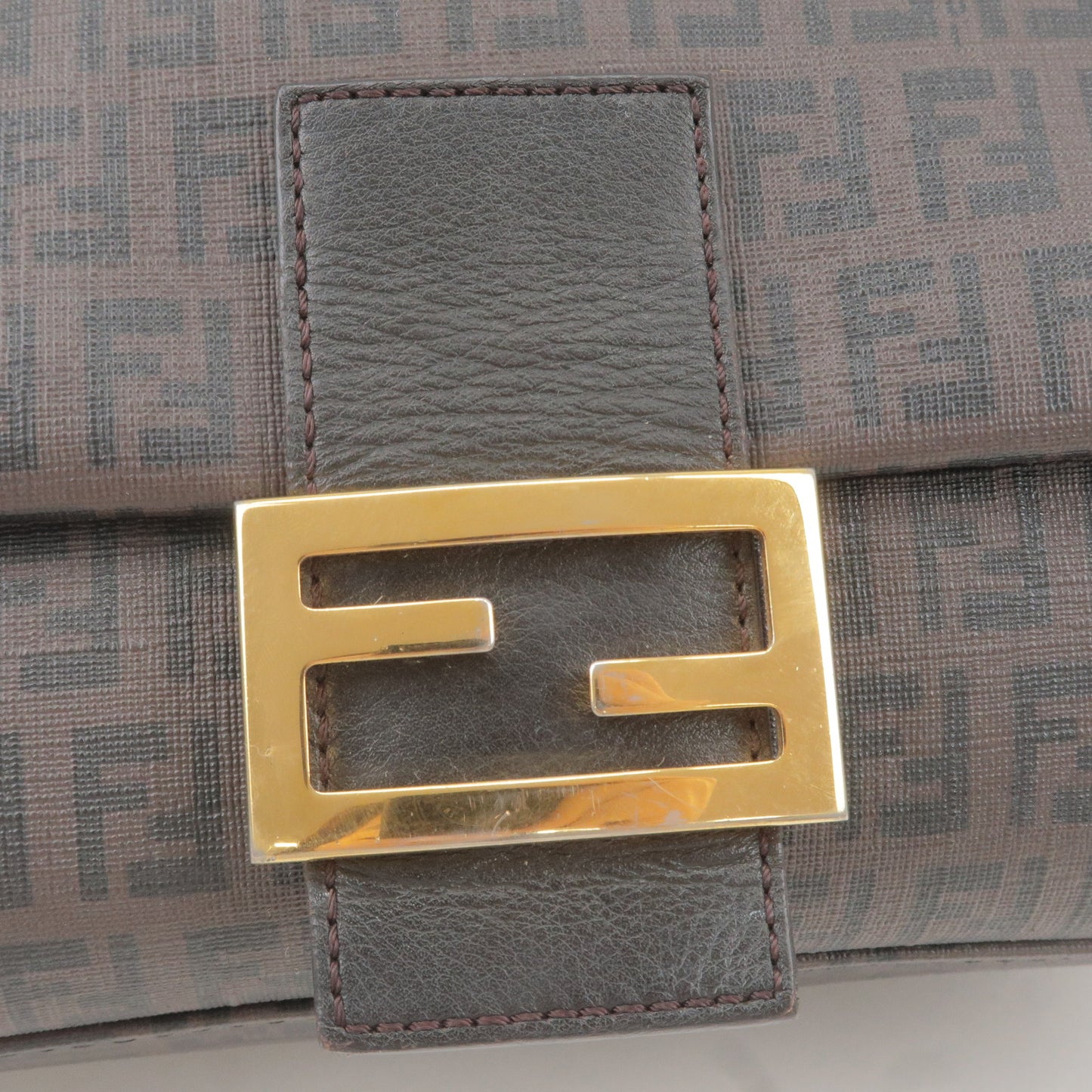 FENDI Mamma Baguette Zucchino PVC Leather Hand Bag Brown 8BR001