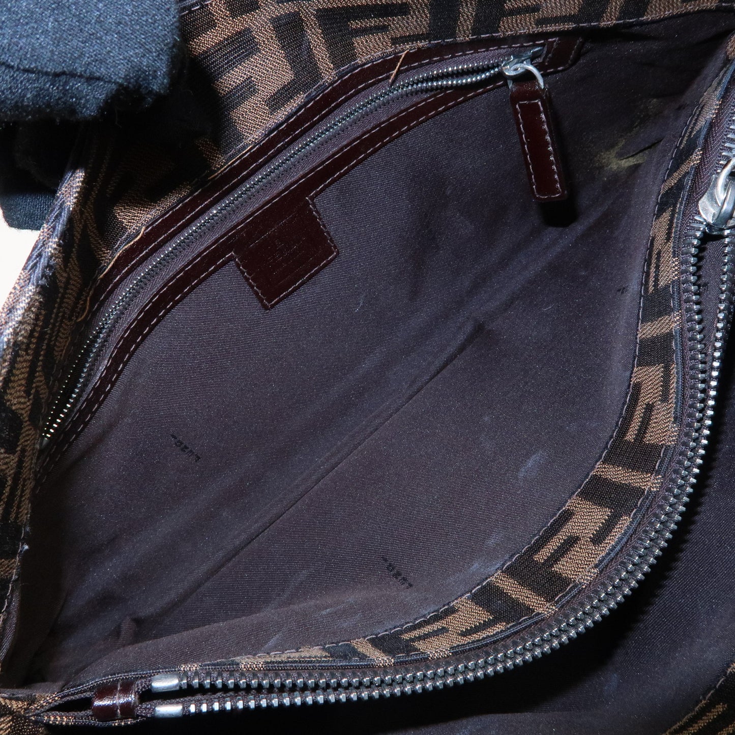 FENDI Zucca Canvas Leather Shoulder Bag Brown Black 16115