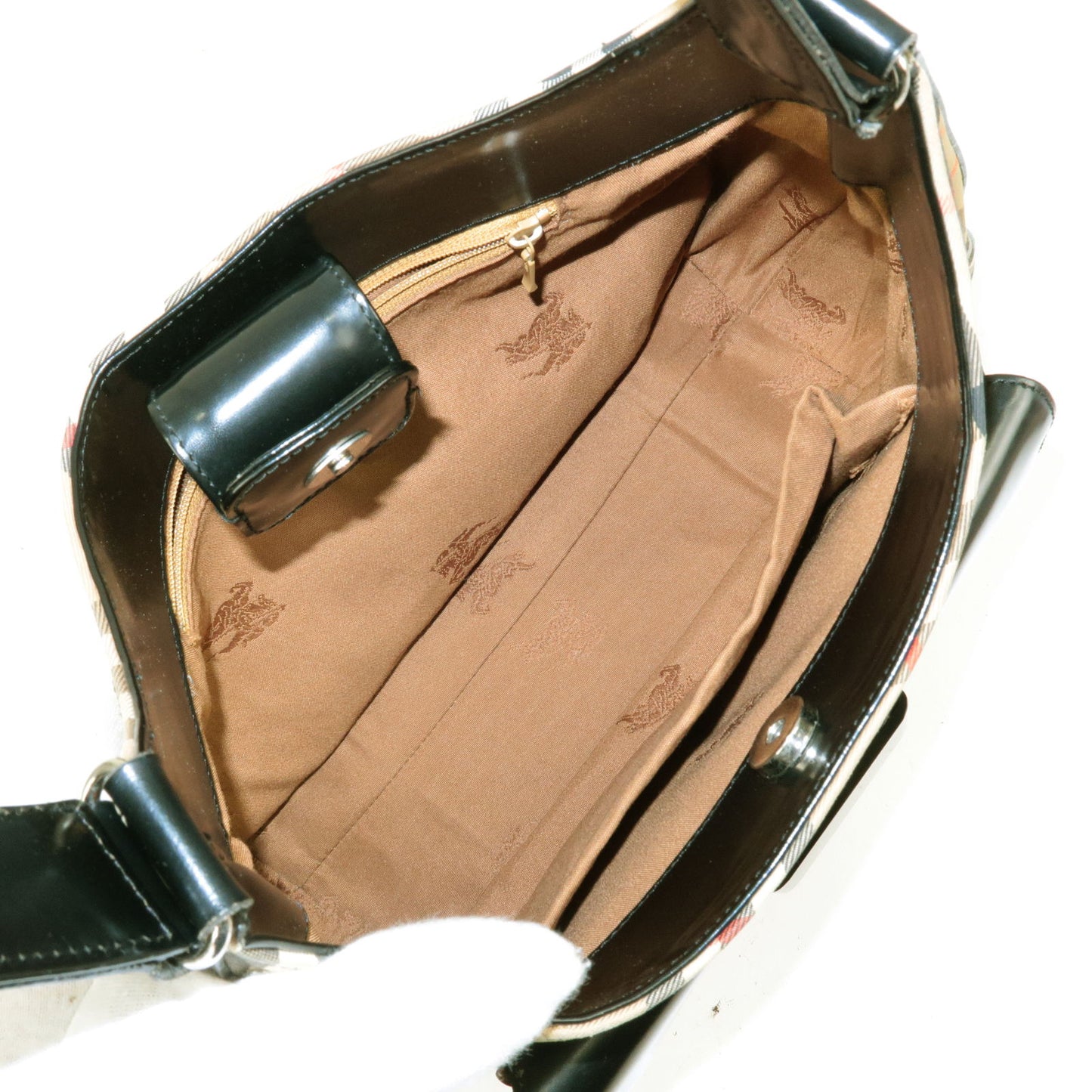 BURBERRY Burberrys Nova Plaid Canvas Leather Shoulder Bag Beige