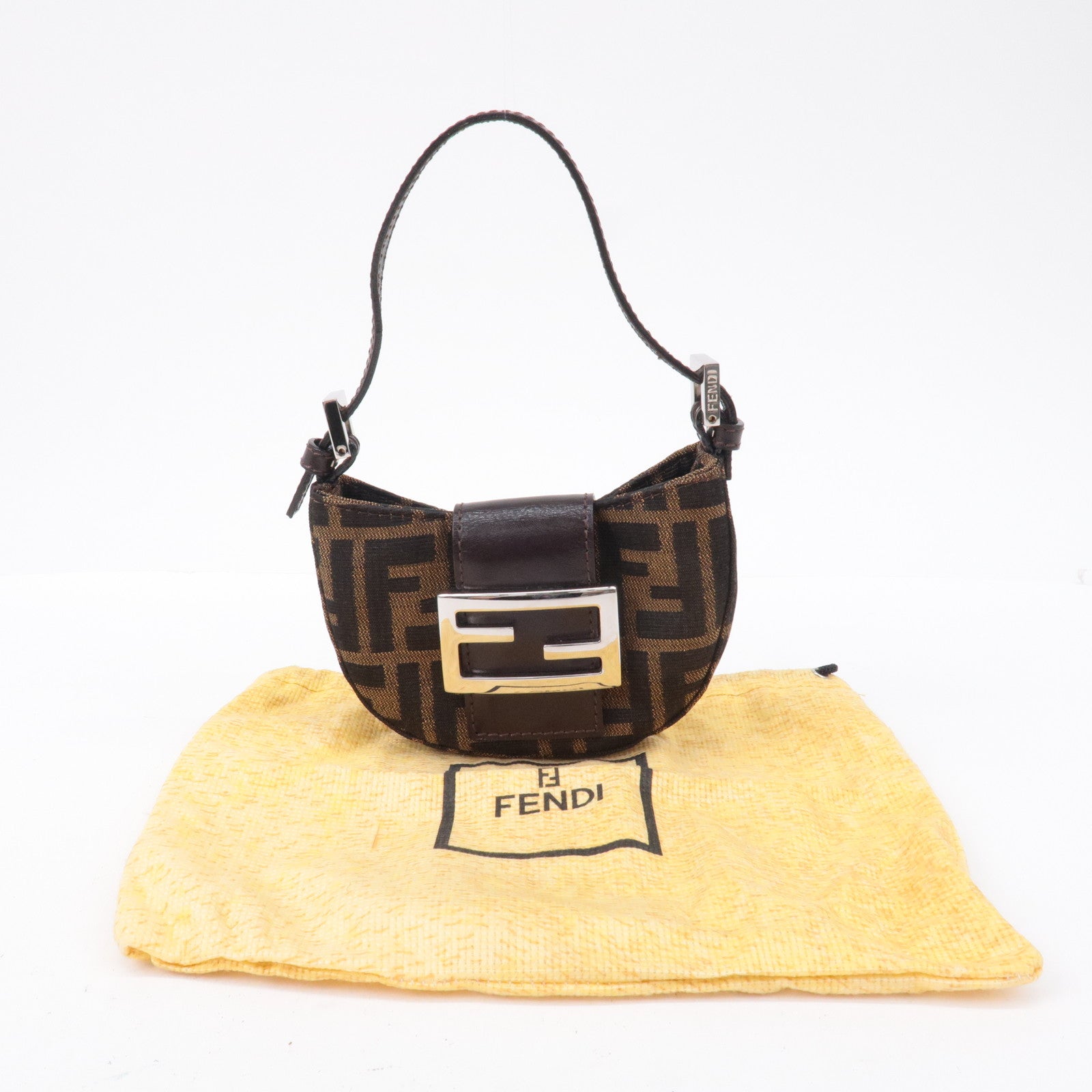 FENDI Zucca Canvas Leather Pouch Mini Bag Brown Black – dct