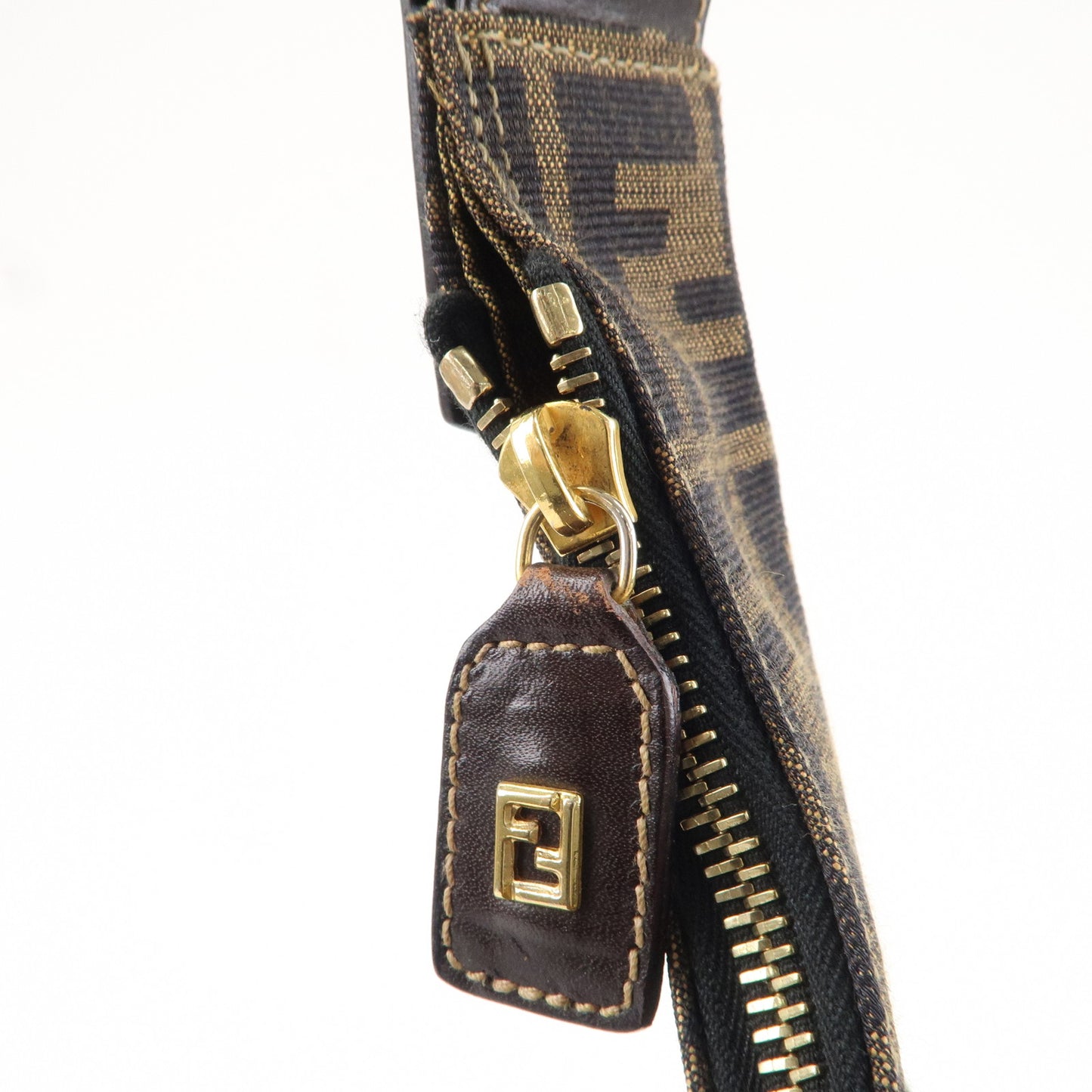 FENDI Zucca Canvas Leather Shoulder Bag  Brown Black 26433