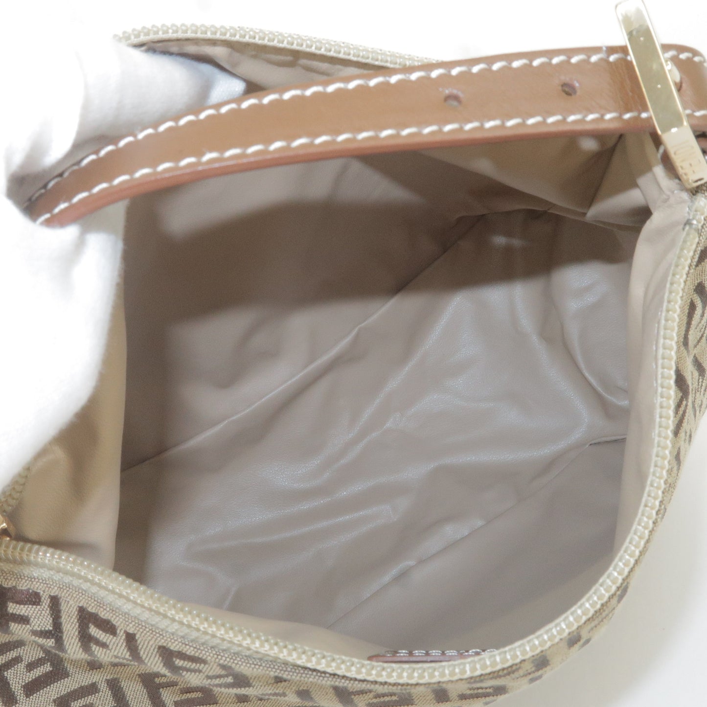FENDI Zucchino Canvas Leather Hand Bag Beige Brown 8N0005
