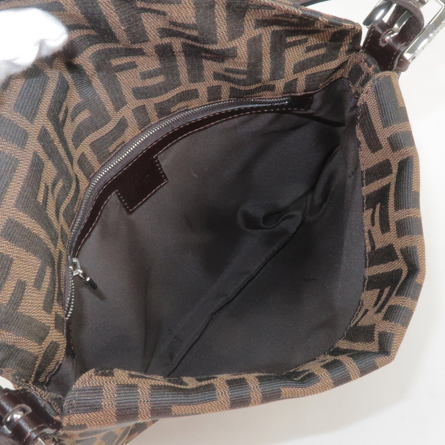 FENDI Zucca Print Canvas Leather Shoulder Bag Khaki Black