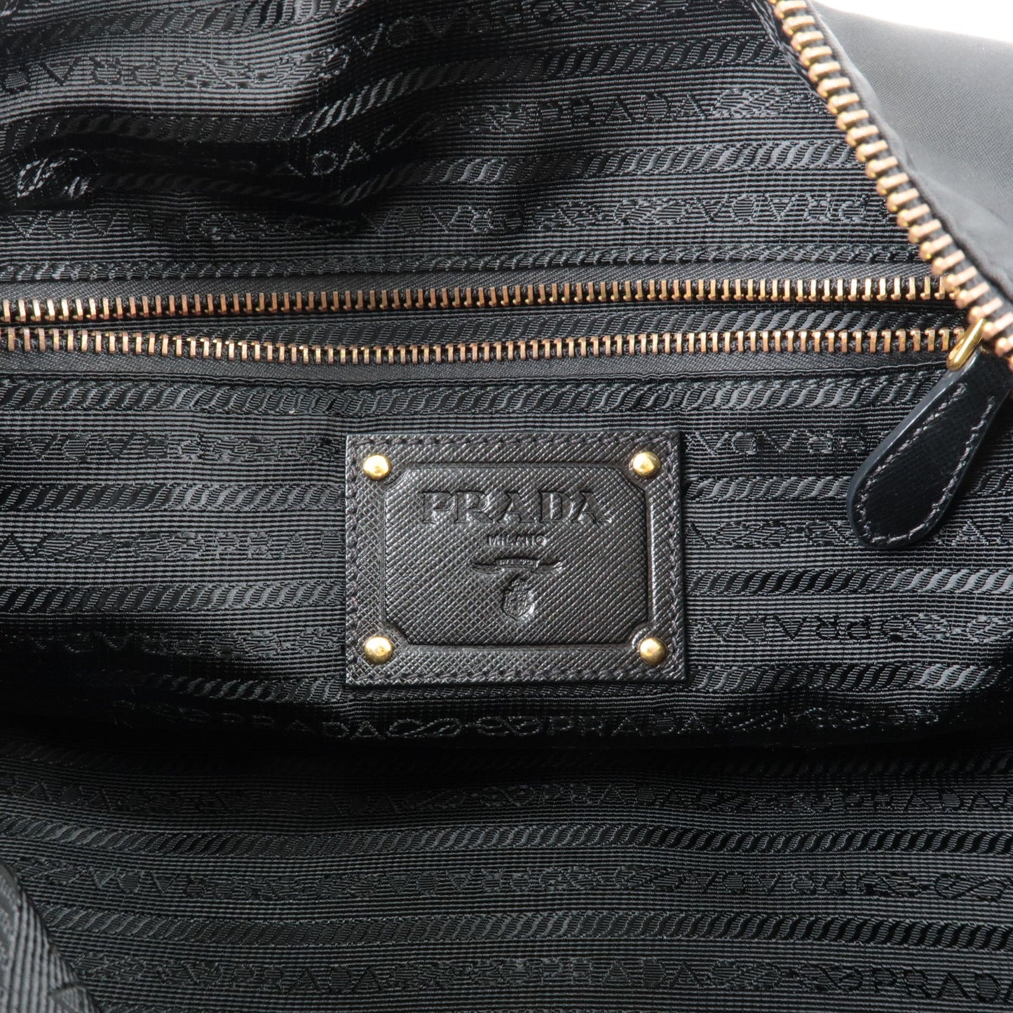 PRADA Logo Nylon Leather Boston Bag Hand Bag Black BL0567