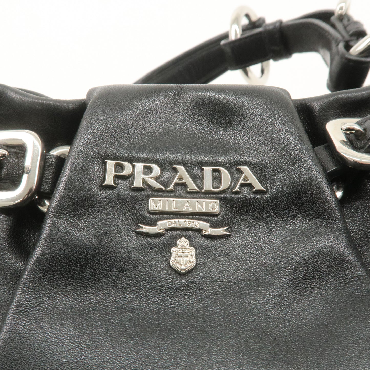 PRADA Logo Leather Shoulder Bag Hand Bag Black BR3795
