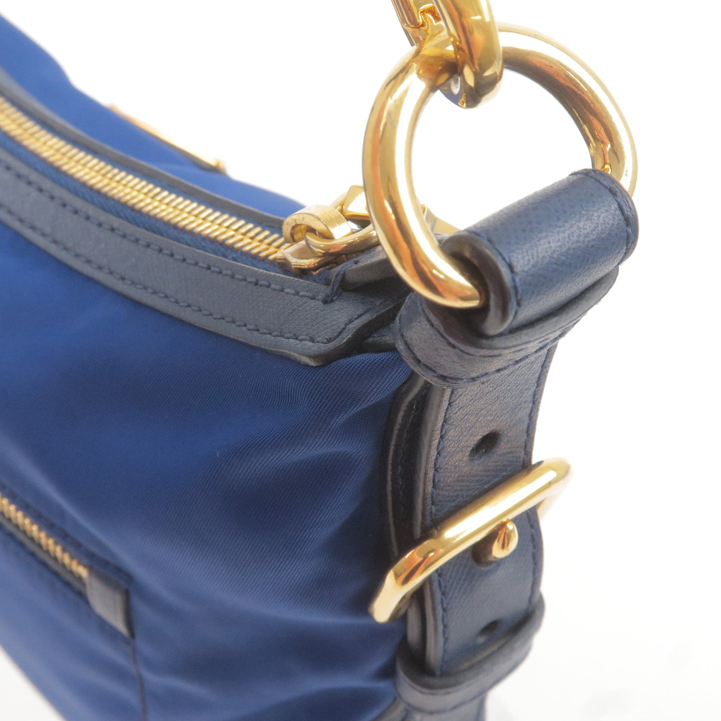 PRADA Logo Nylon Leather Shoulder Bag Blue BT0706