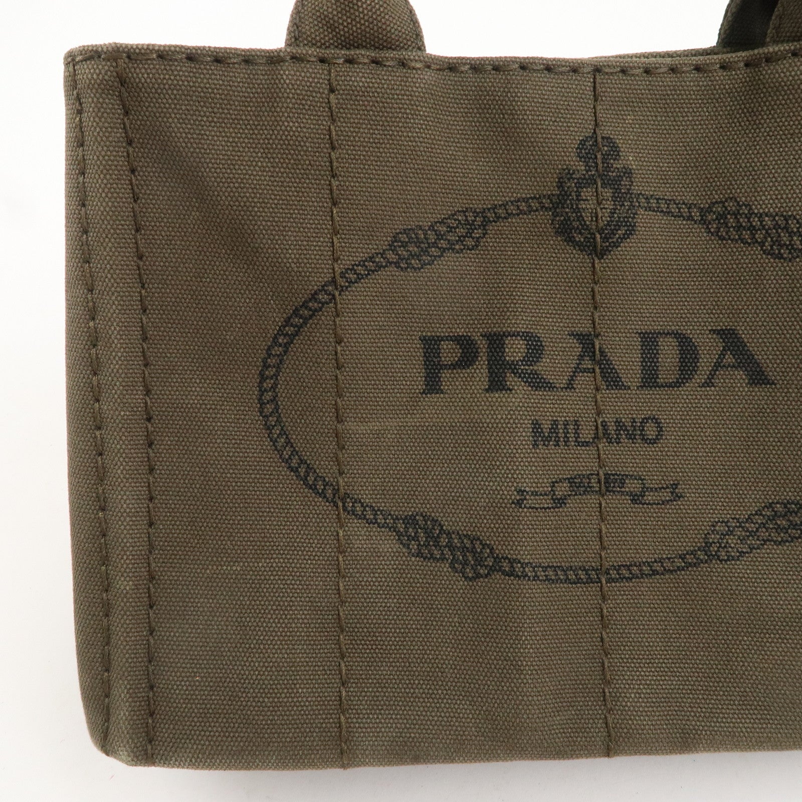 PRADA Logo Canapa Mini Canvas 2Way Bag Hand Bag Khaki B2439G