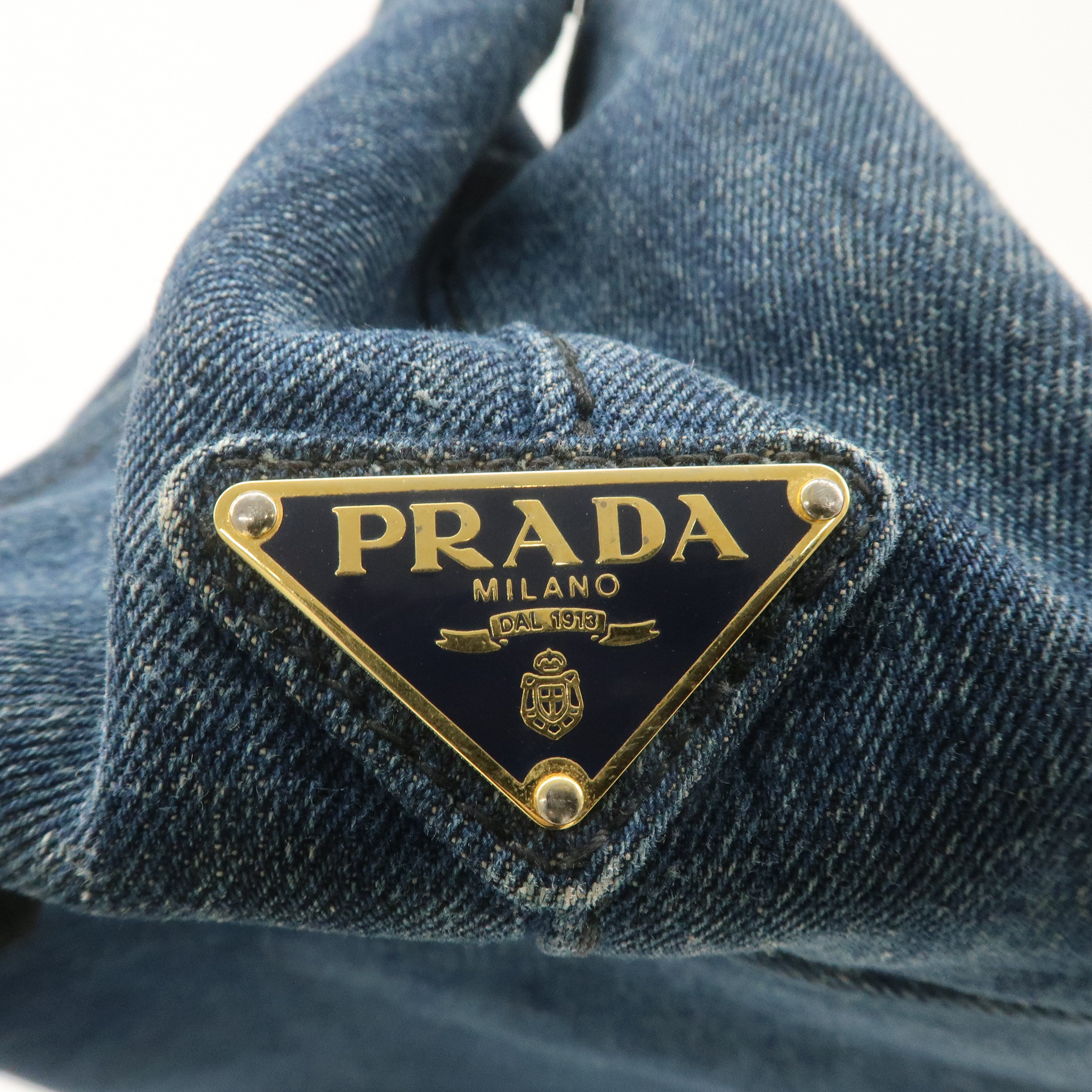 PRADA Canapa Denim Tote Bag Hand Bag Denim Blue B1877B