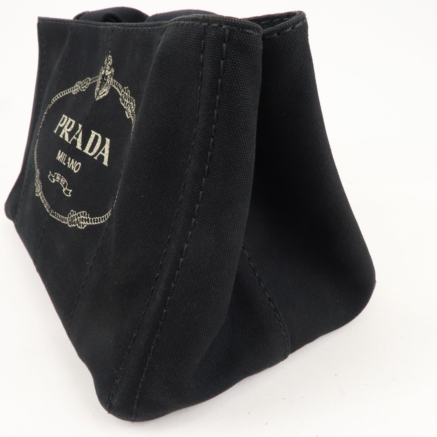 PRADA Canapa Canvas Tote Bag Hand Bag Black BN1877