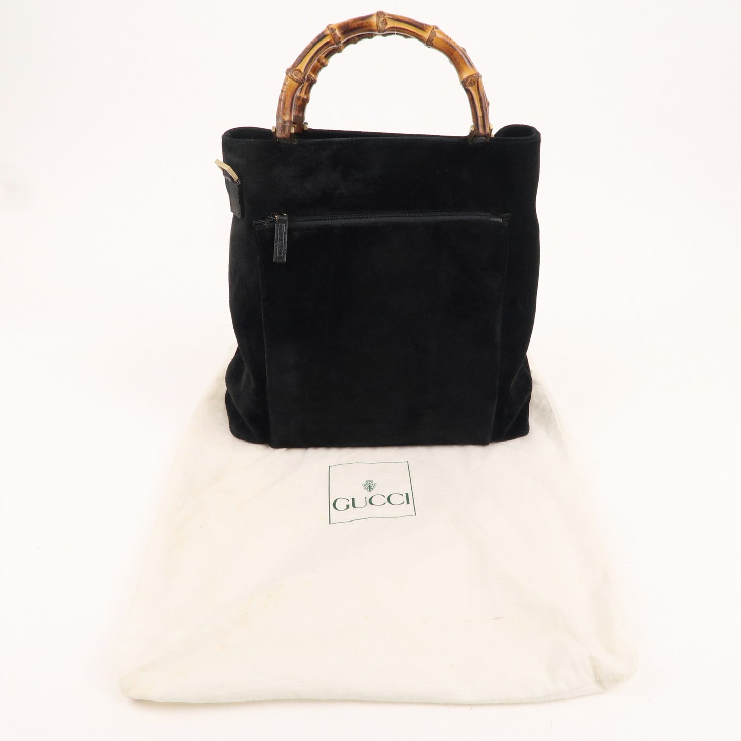 GUCCI Bamboo Suede Leather Hand Bag Black 002.2122.0506