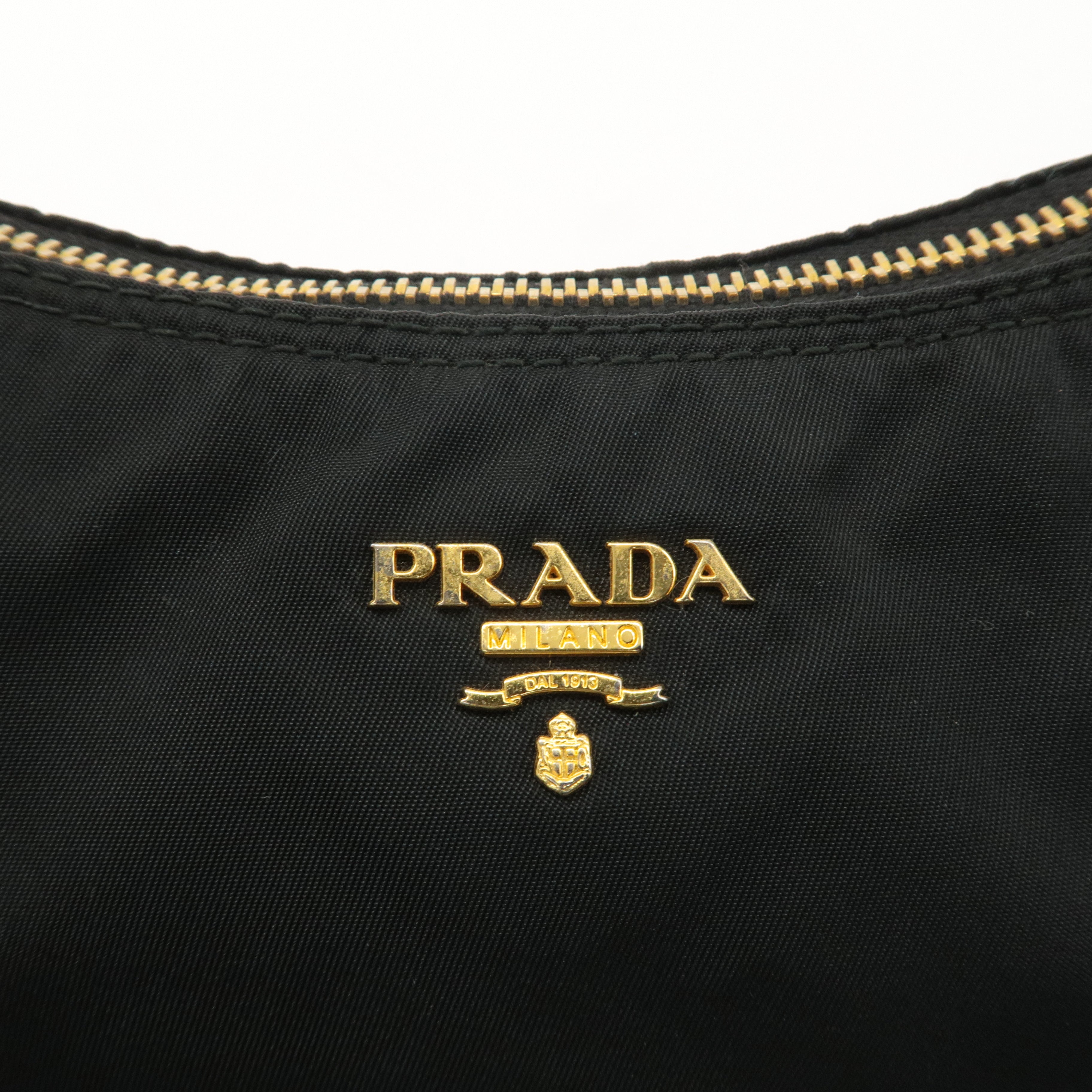 PRADA Logo Nylon Leather Hand Bag Shoulder bag Black